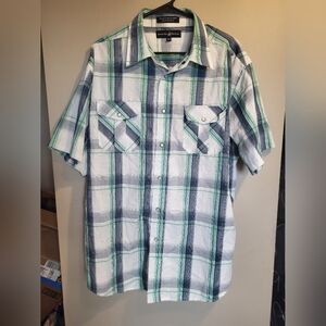 Beverly Hills Polo Club Green and Blue Plaid Shirt, Size 2XL